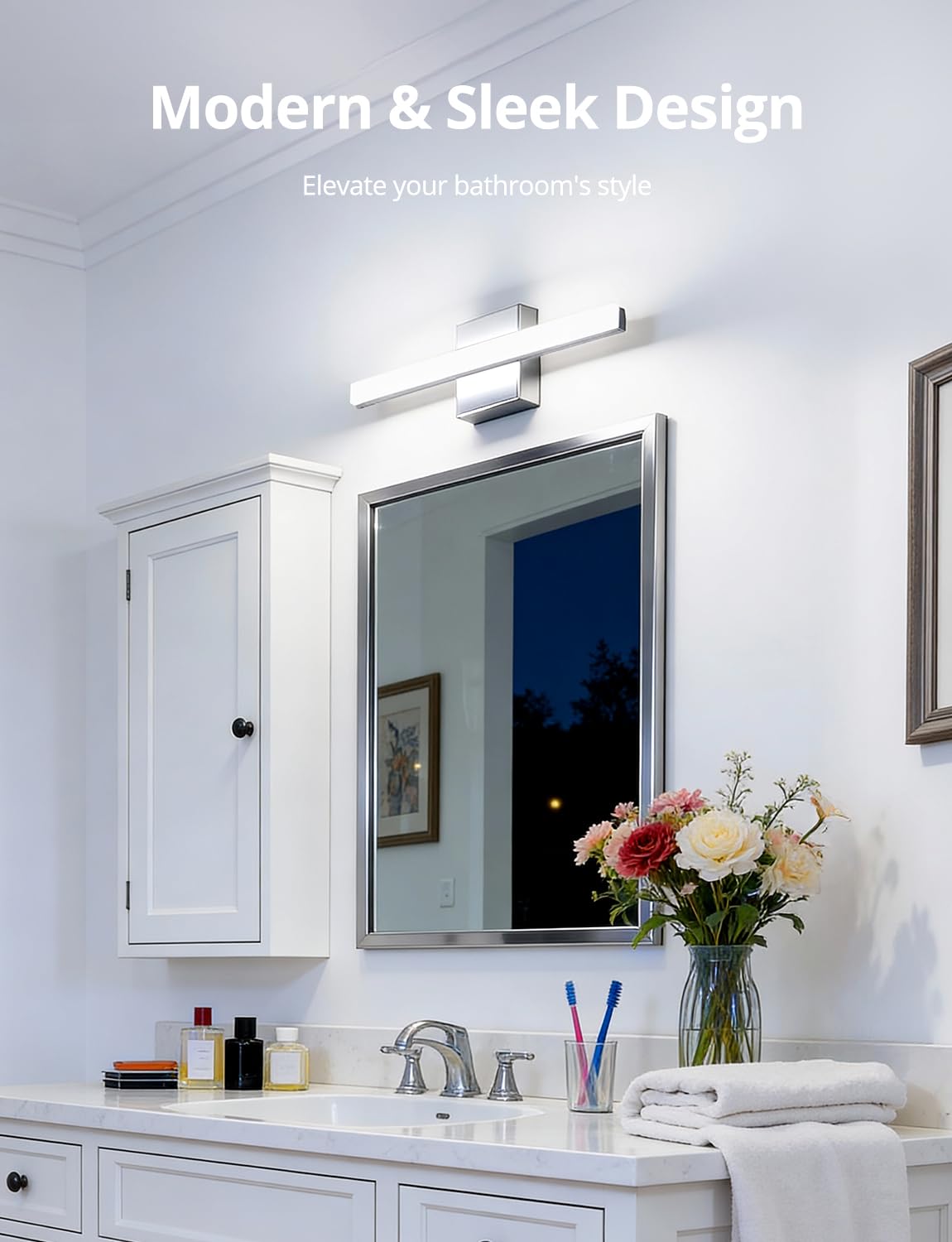 Combuh vanity light bar at 6000K cool white for clear makeup visibility.