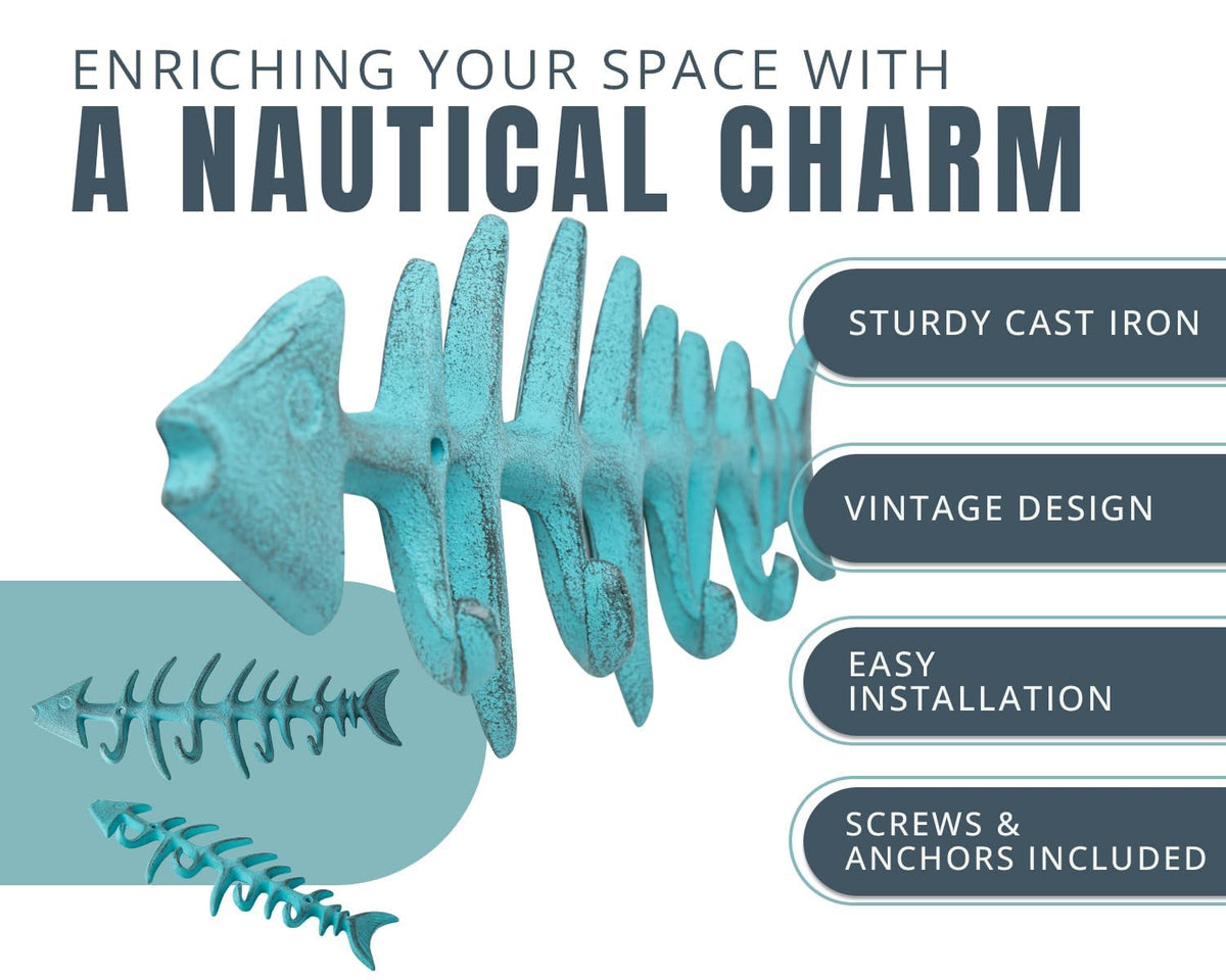 Close-up of the teal Comfify Fish Bones Towel Rack showing durable cast iron finish.