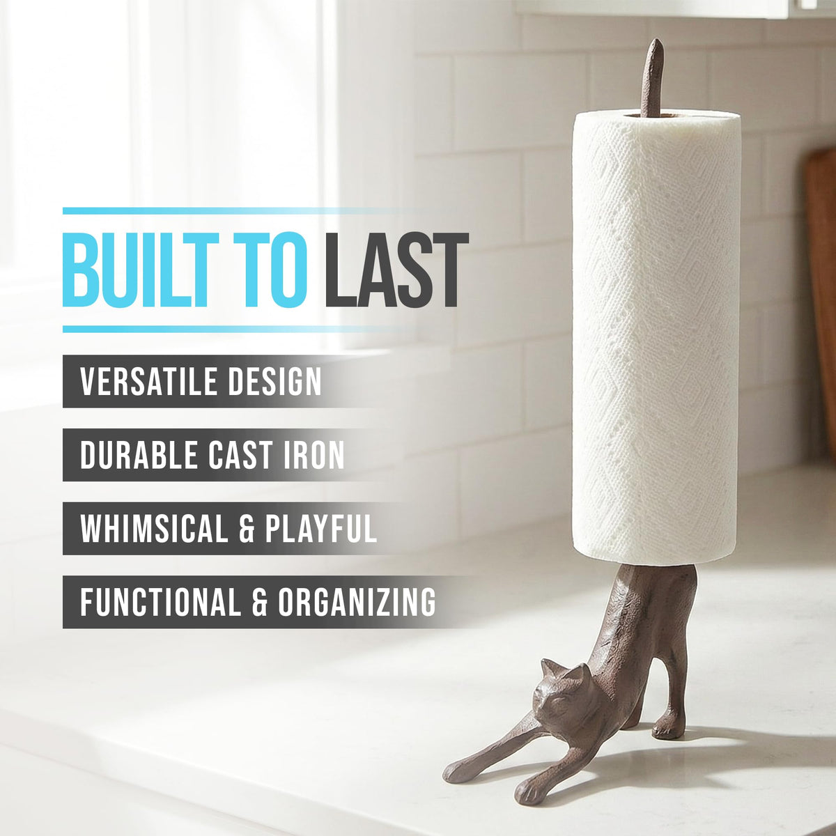 Comfify Yoga Cat charming bathroom decor that helps stay tidy.