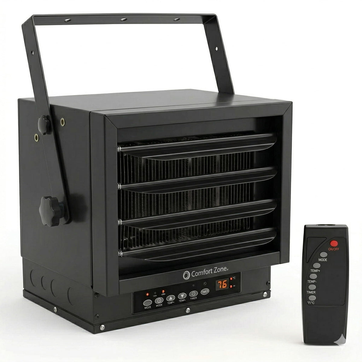 Comfort Zone CZ230ERBK ceiling-mounted heater dispersing warmth evenly across a large space.