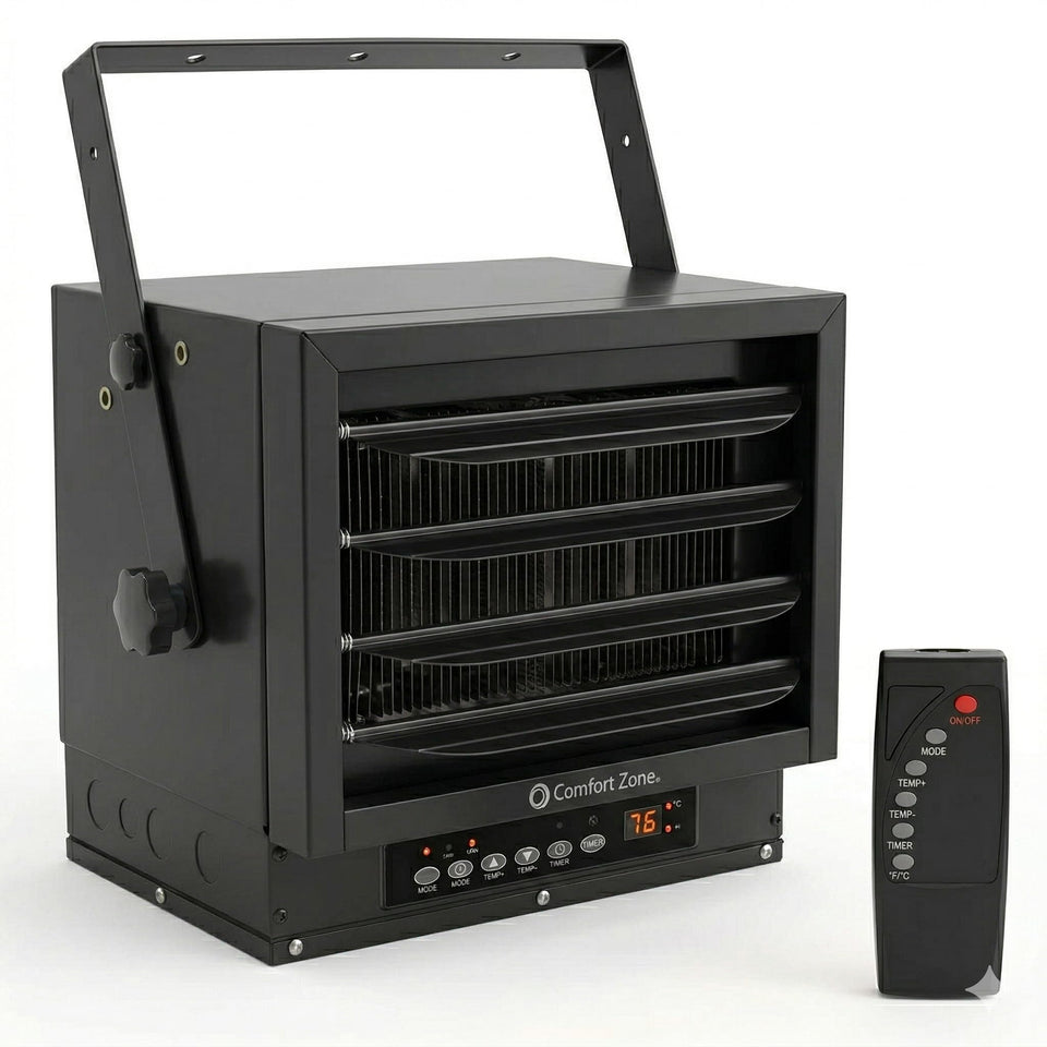 Comfort Zone CZ230ERBK ceiling-mounted heater dispersing warmth evenly across a large space.