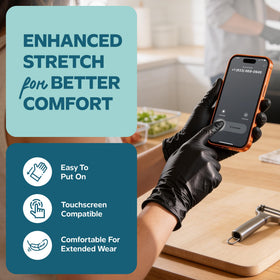 Cleaning tasks with durable black nitrile gloves from Comfy Package