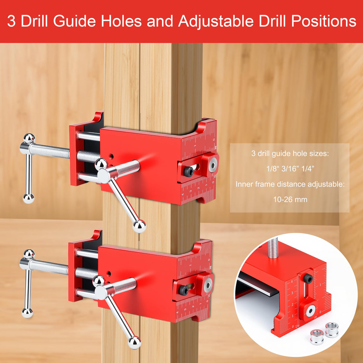 Comfylichi adjustable drill guide demonstrates precise pilot hole placement.