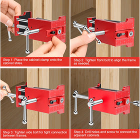 Comfylichi face-frame clamps setup highlights effortless alignment for flush cabinet doors.