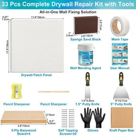 Comkrivy patch kit contents arranged for a full home repair