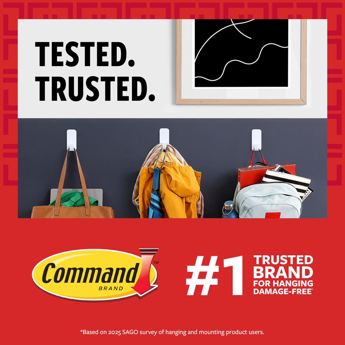 Command 10lb medium strips offering reliable support for light frames.