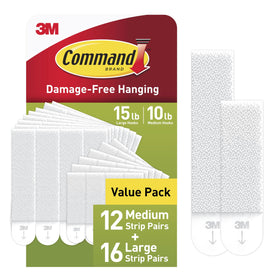 Command 15 lb large picture hanging strips for secure, damage-free displays.