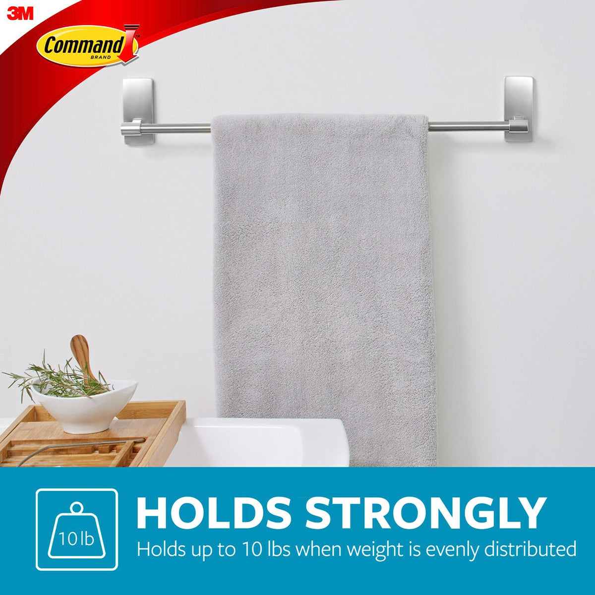 Command Bath Satin Nickel Damage-Free design allows bathroom refresh without holes