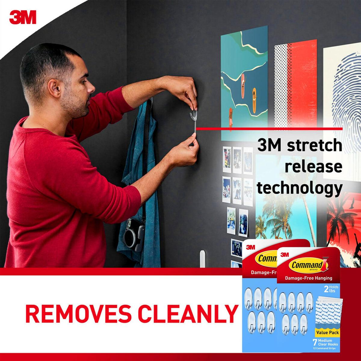 Command Clear Medium Hooks ideal for dorm room organization and quick changes