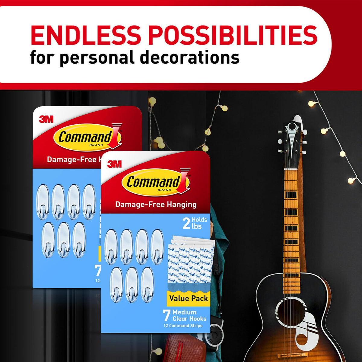 Command Clear Medium Hooks hold hats and keys with clear visibility