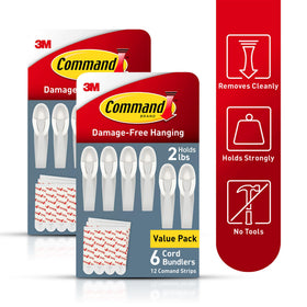 Command Cord Bundlers close-up shows strong adhesive for secure mounting on smooth surfaces.