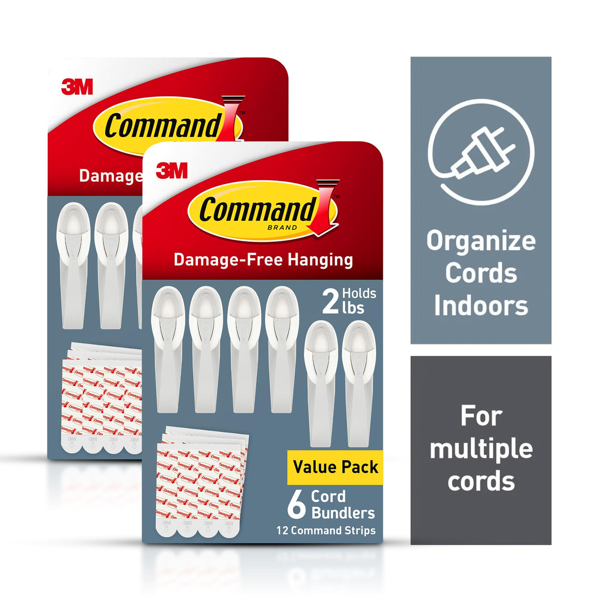 Command Cord Bundlers on-wall installation demonstrates damage-free mounting of cables.