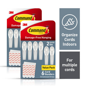 Command Cord Bundlers on-wall installation demonstrates damage-free mounting of cables.