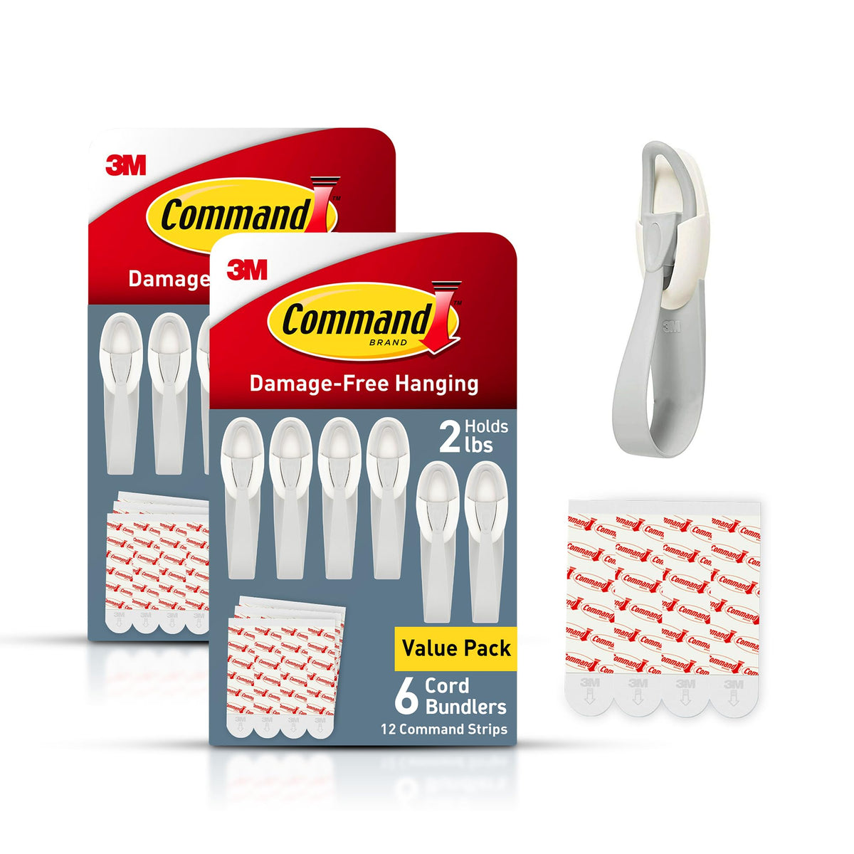 Command Cord Bundlers packaging highlights 12 bundles and 24 strips for easy setup.