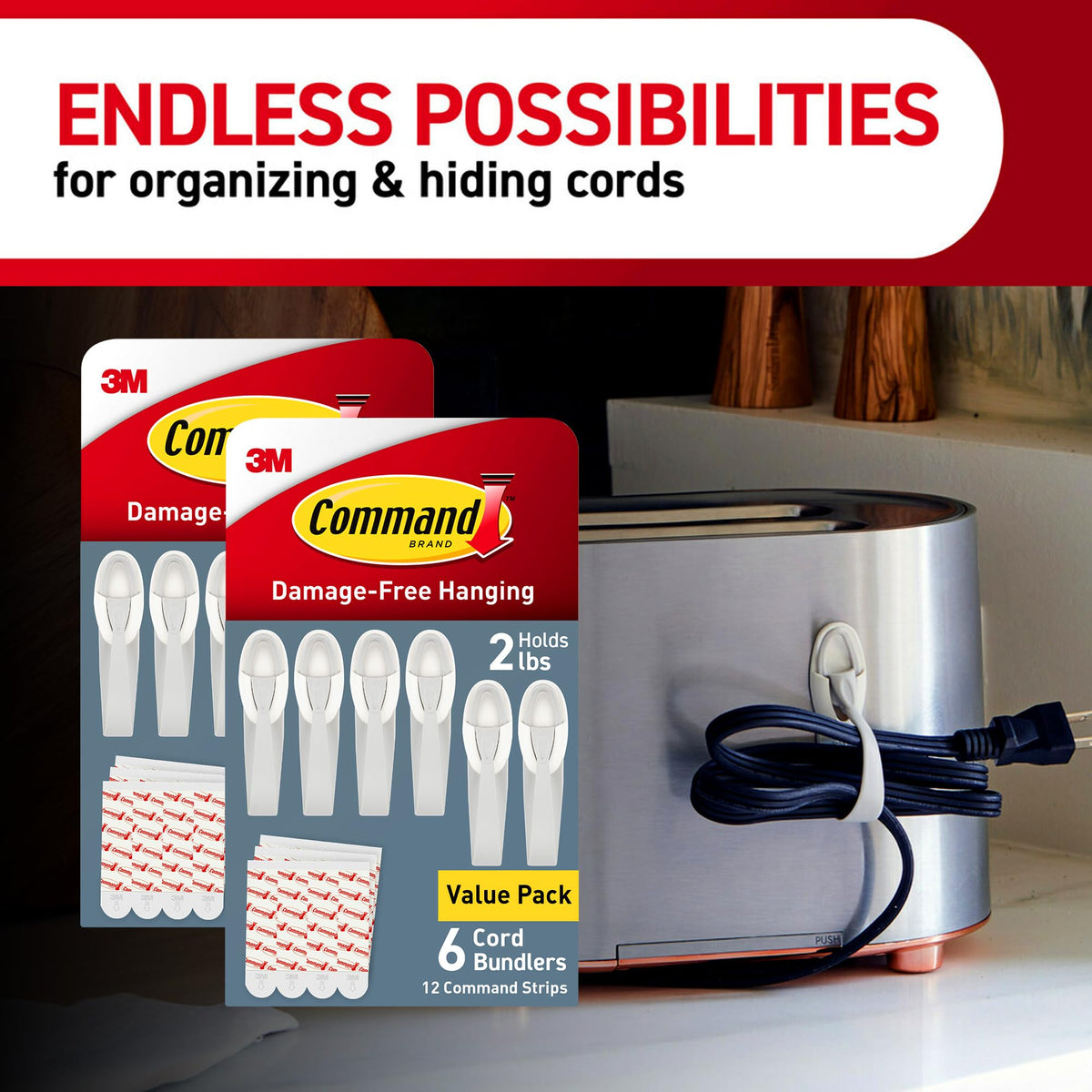 Command Cord Bundlers removal demonstrates clean, damage-free peel without harming surfaces.