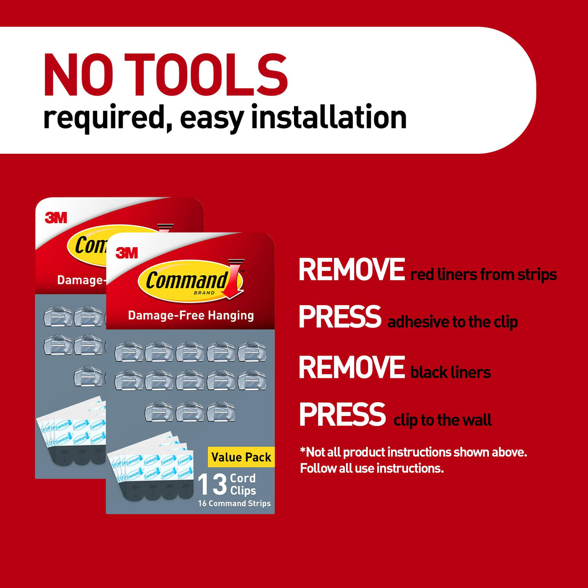 Command Clips pack with strips included for easy relocation and reuse