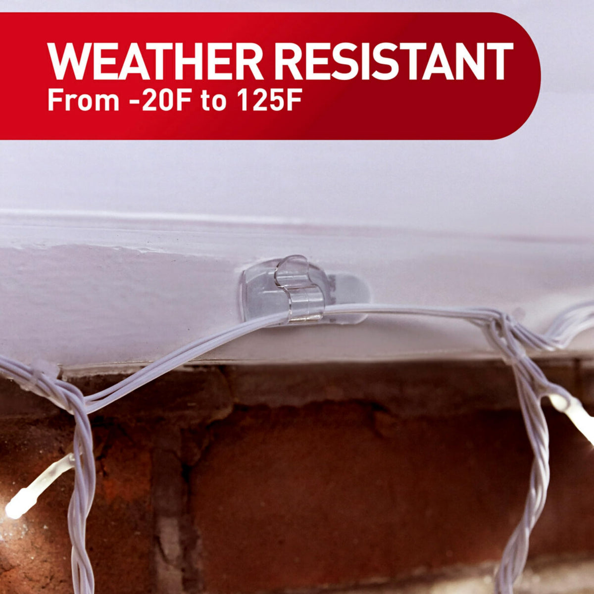 Command door siding clip offering versatile placement for festive lighting.