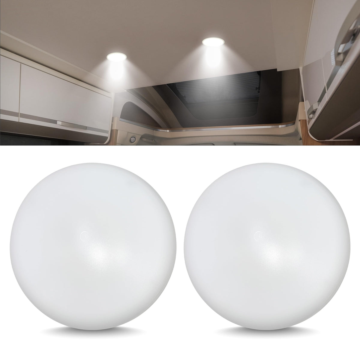 Command Electronics OEM 12V LED RV ceiling light, 4.5 inch size for compact spaces, ideal for tight interiors.