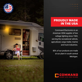 Command Electronics LED RV light with hardware and connectors included for easy install.