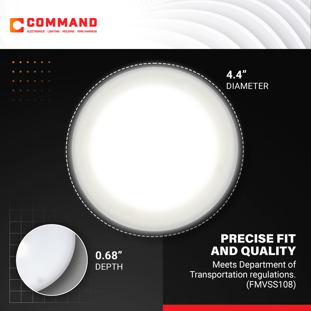 Command Electronics USA-made LED RV light for durable, domestic manufacturing.