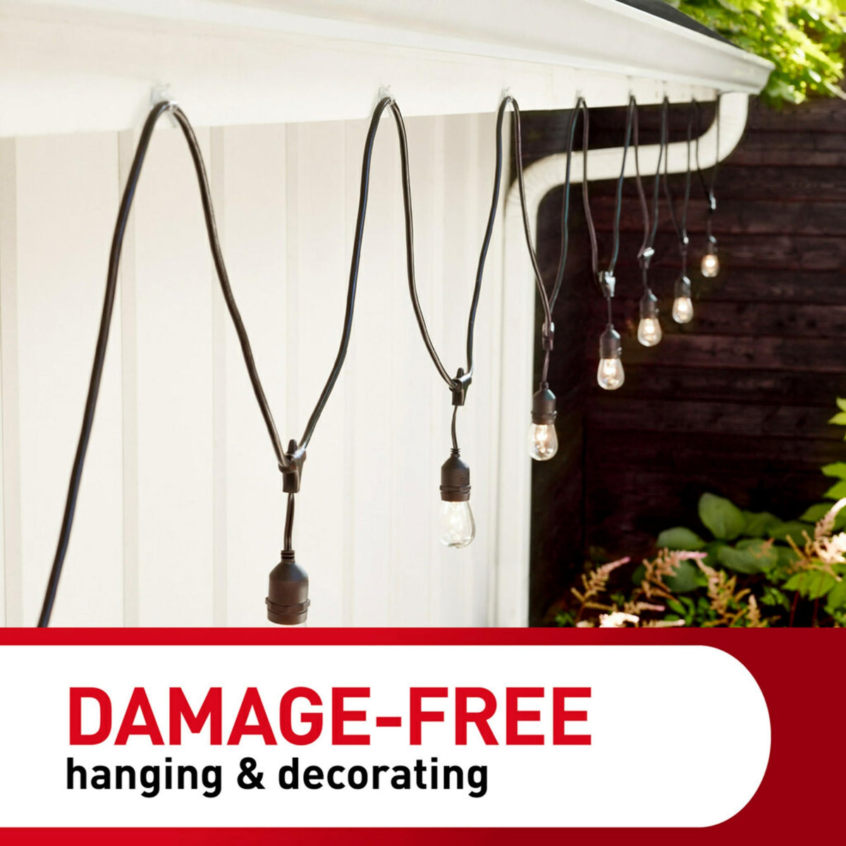 Command fence clip demonstrates secure yet removable outdoor lighting.