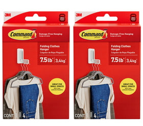 Command folding clothes hanger two-pack with extended arm for space saving.