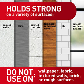 Command hanging strips on painted walls simplify redecorating without nails.
