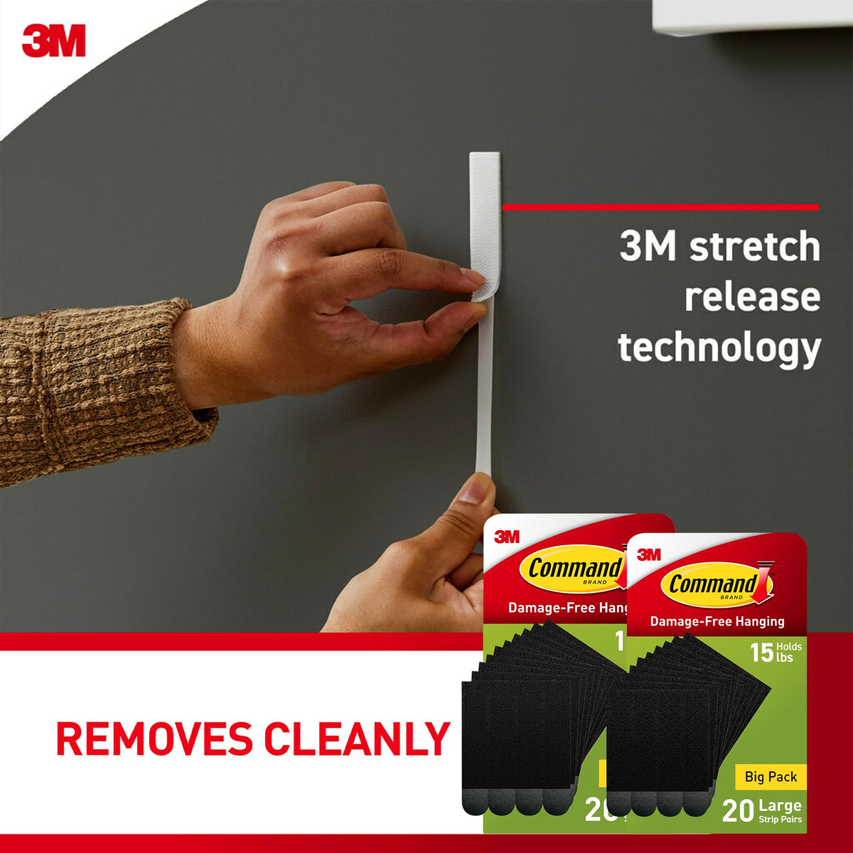 Command laminate and wood surfaces accept these strips for temporary displays.