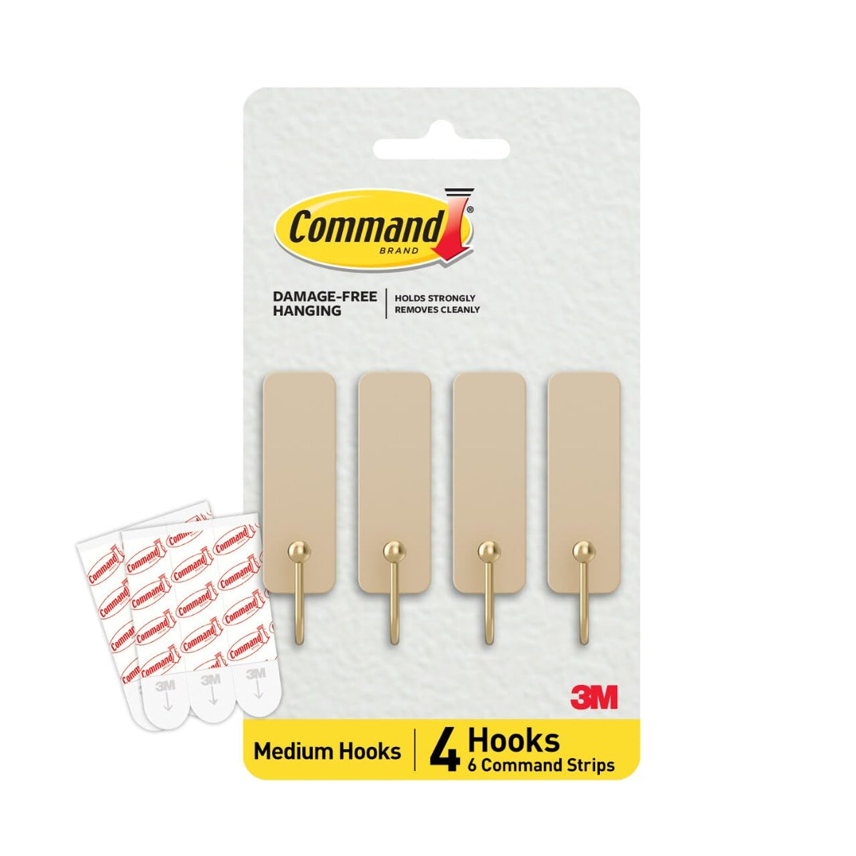 Command Latte 4 hooks mounted on wall for organized entryway storage.