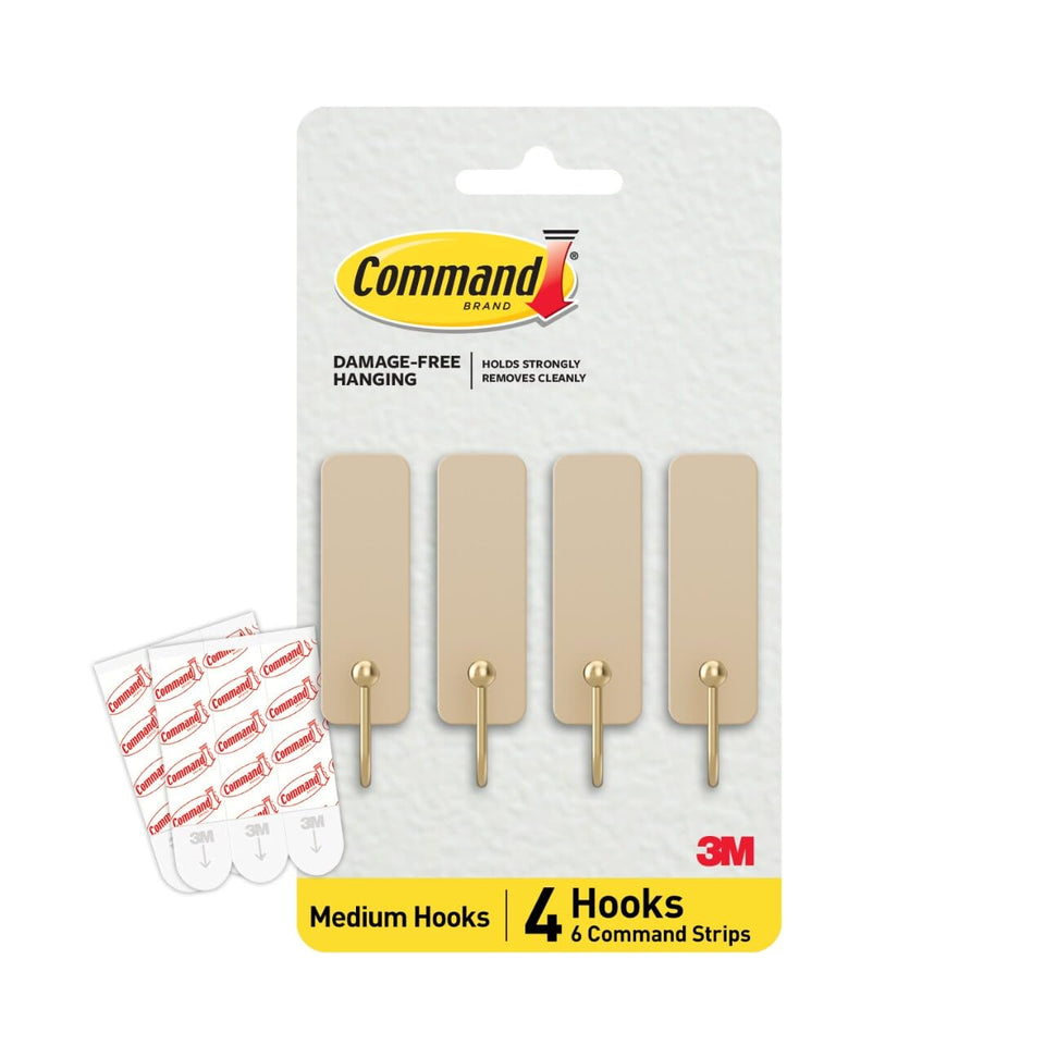 Command Latte 4 hooks mounted on wall for organized entryway storage.