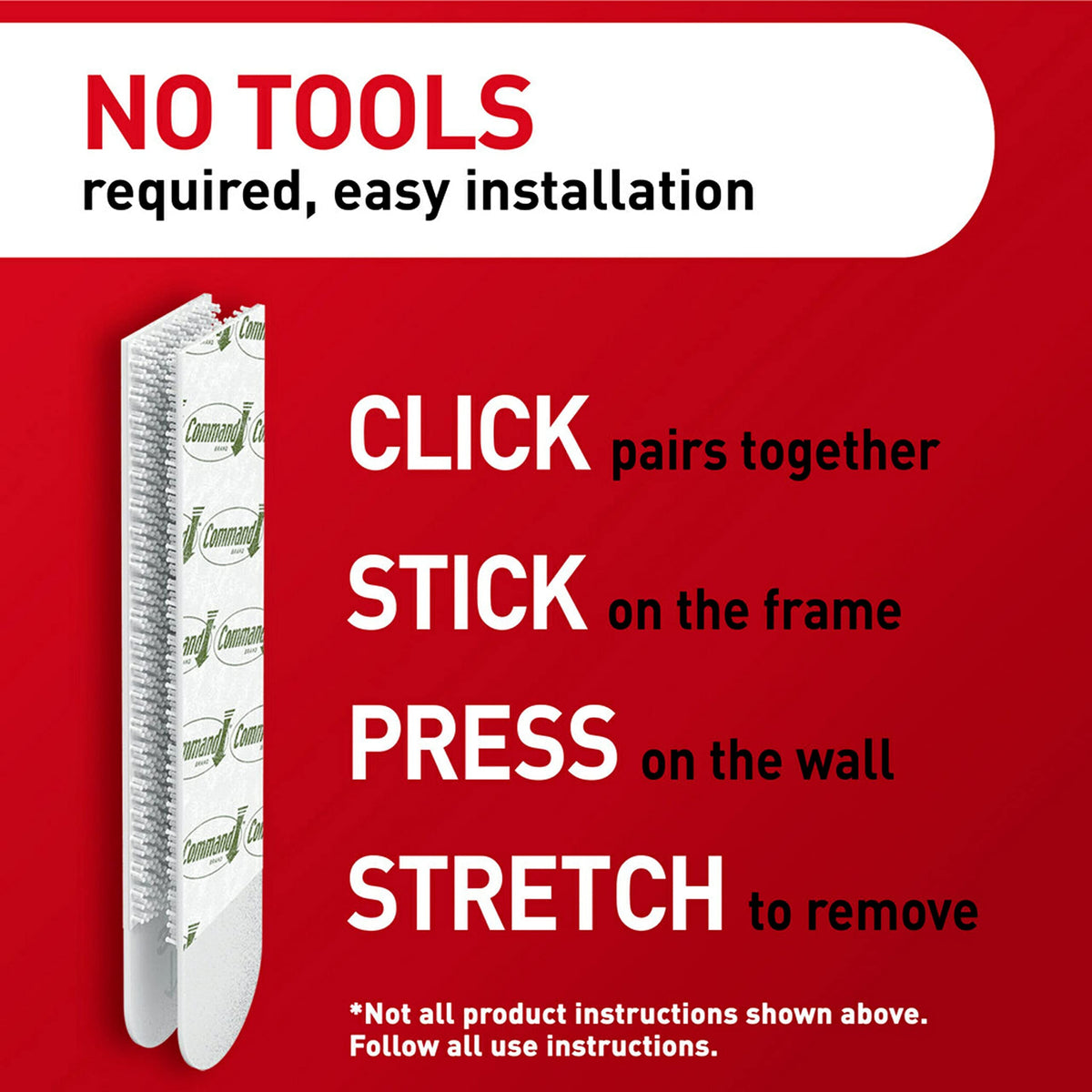 Frames remain level on the wall using Command strips.