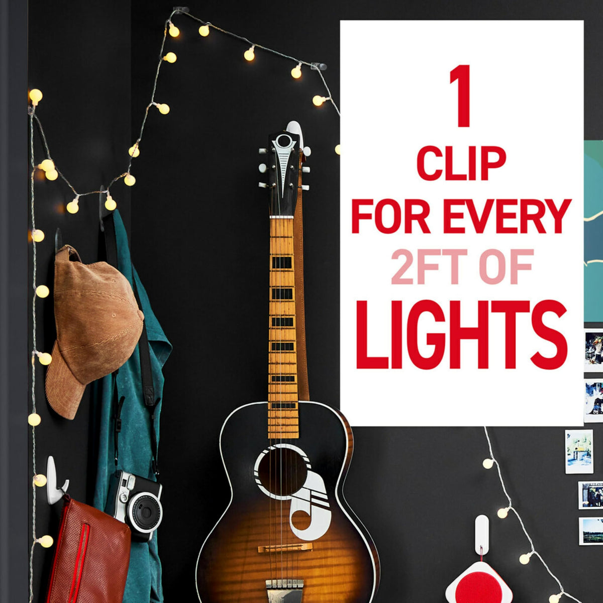 Packaging shows 90 clips and 108 strips for versatile hanging.