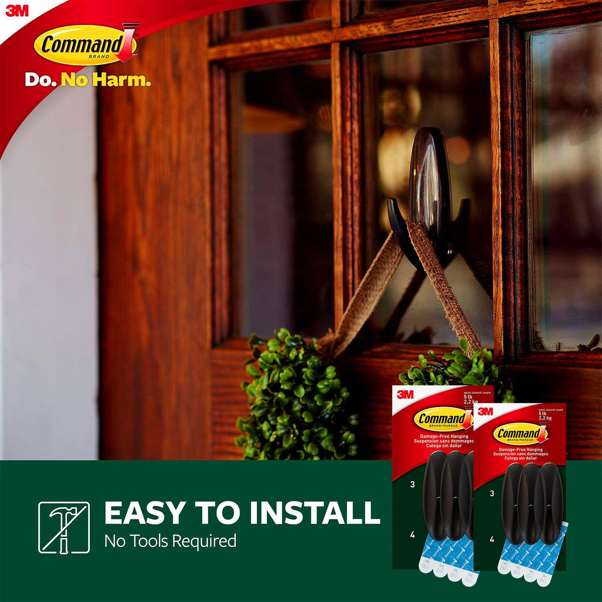 Door decoration with thermometer using Command Bronze Hooks for outdoor display