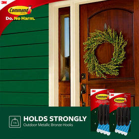 Package of Command Outdoor Bronze Hooks showing six hooks and eight strips included
