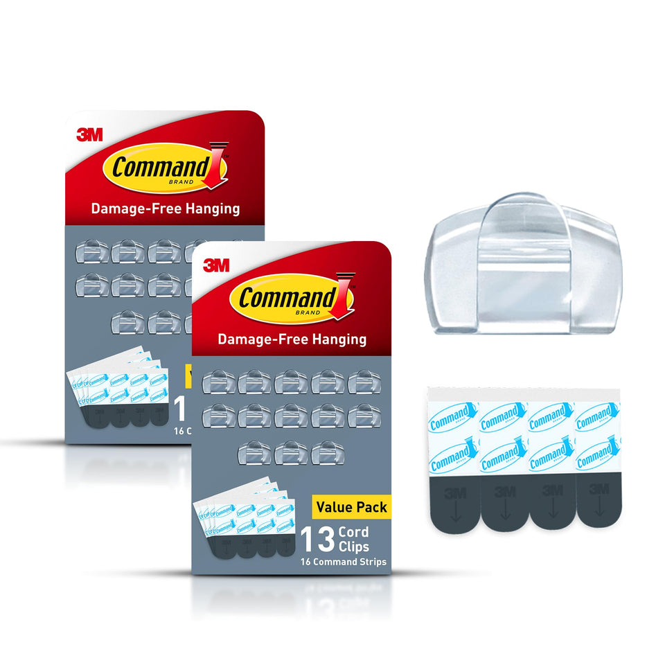 Command Round Cord Clips Kit on wall for damage-free cable organization