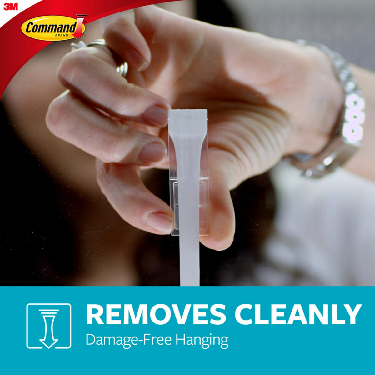 Command strip removal cleans surfaces without holes or sticky residue.