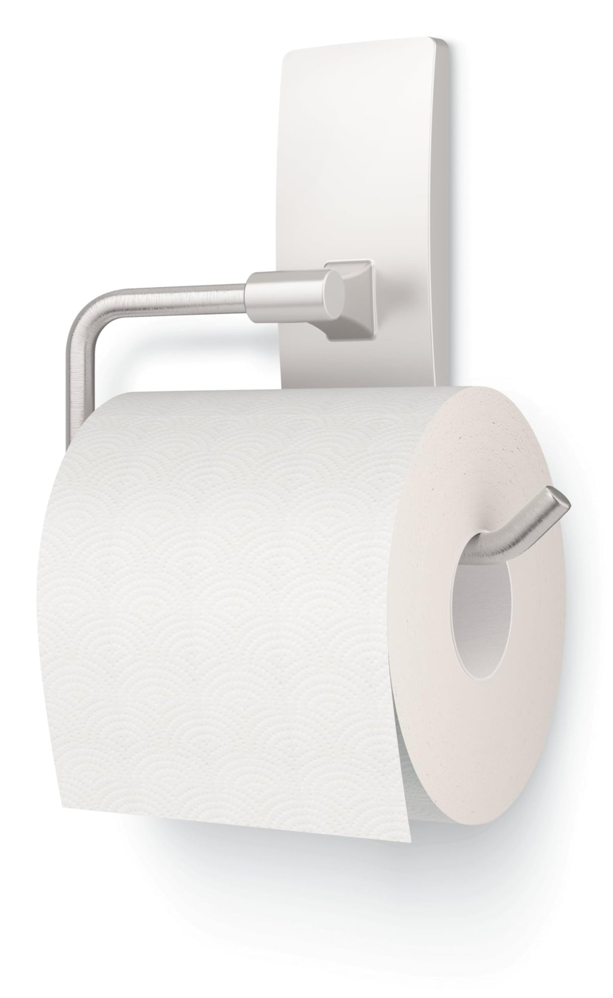 Command toilet paper holder on painted wall emphasizes damage-free refresh.