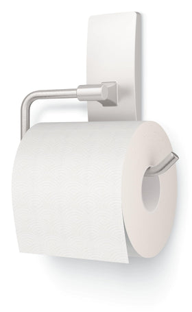 Command toilet paper holder on painted wall emphasizes damage-free refresh.