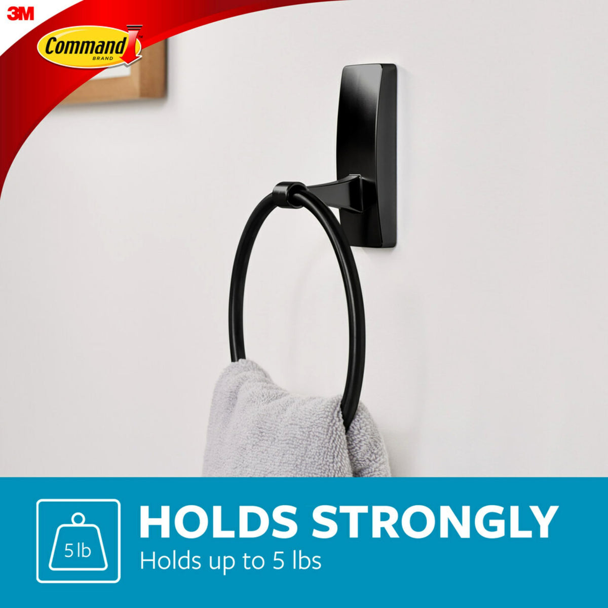 Towel ring supports up to 5 lbs for daily use.