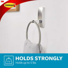 Command towel ring on glass surface for versatile mounting.