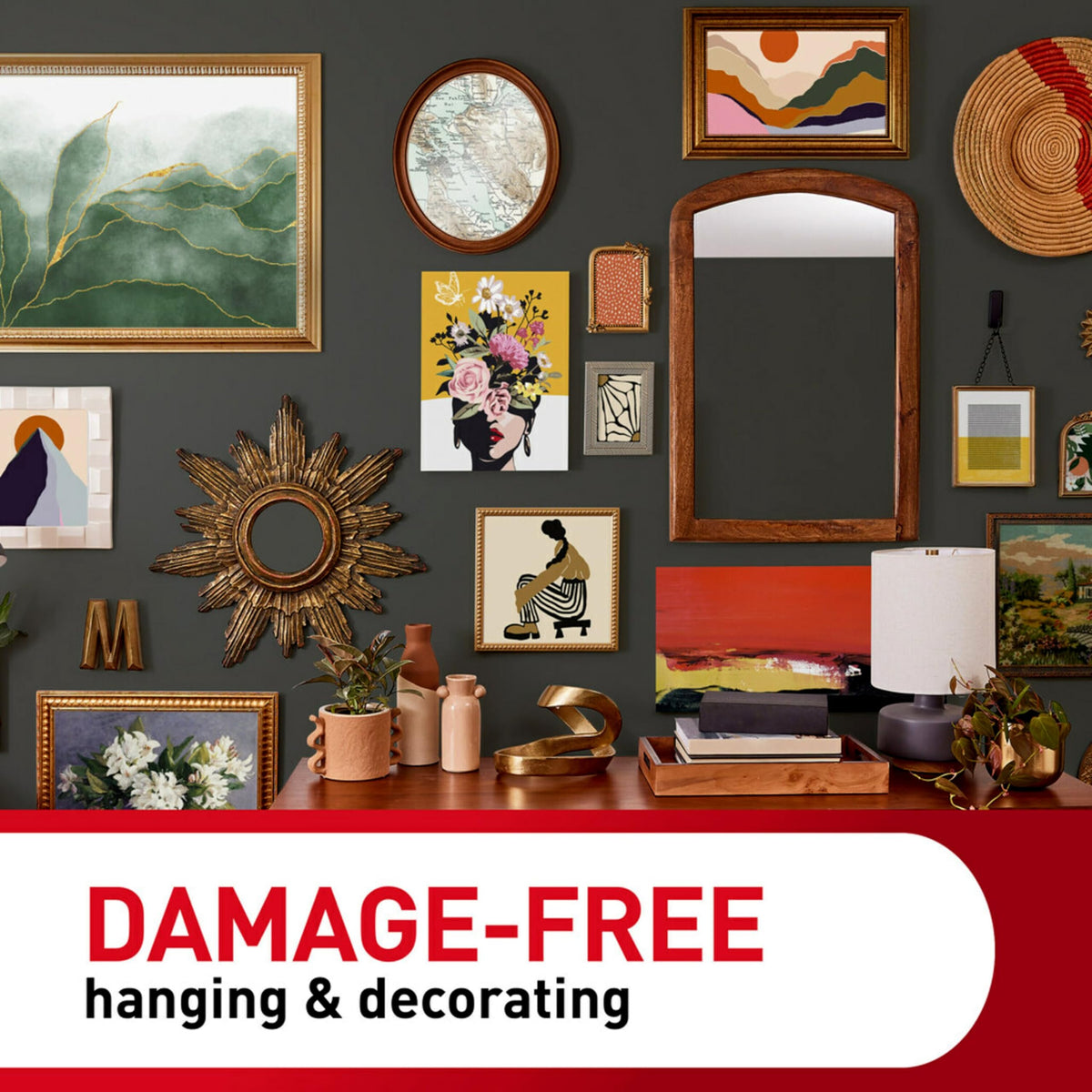 Mounting mirrors and art for quick redecorating with Command XL strips.