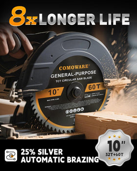 COMOWARE 10-inch blade with 5-8-arbor ensures stable universal mounting.