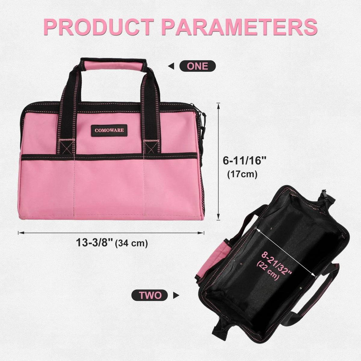 COMOWARE pink tool bag interior pockets keep tools organized on the go