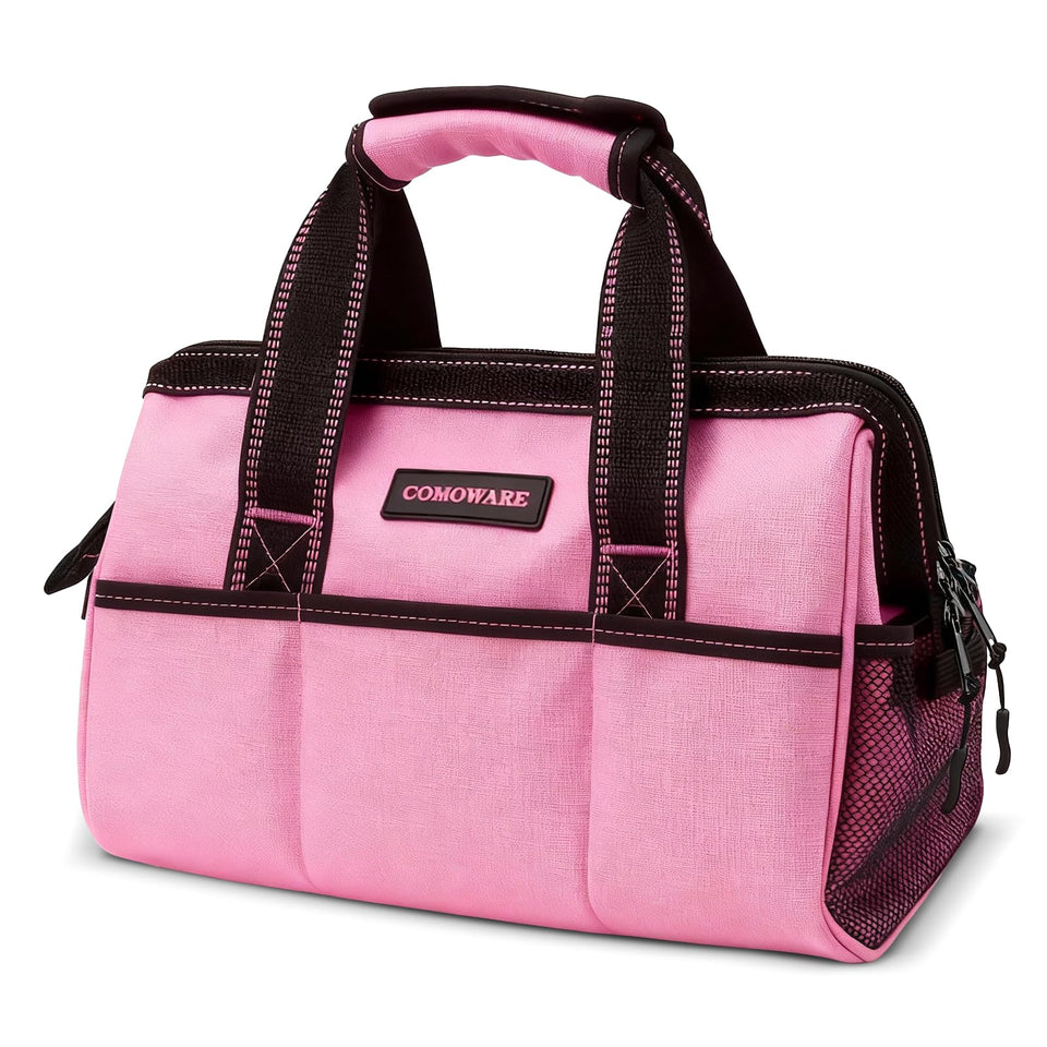 COMOWARE 13-inch pink tool bag with wide mouth for quick access to tools