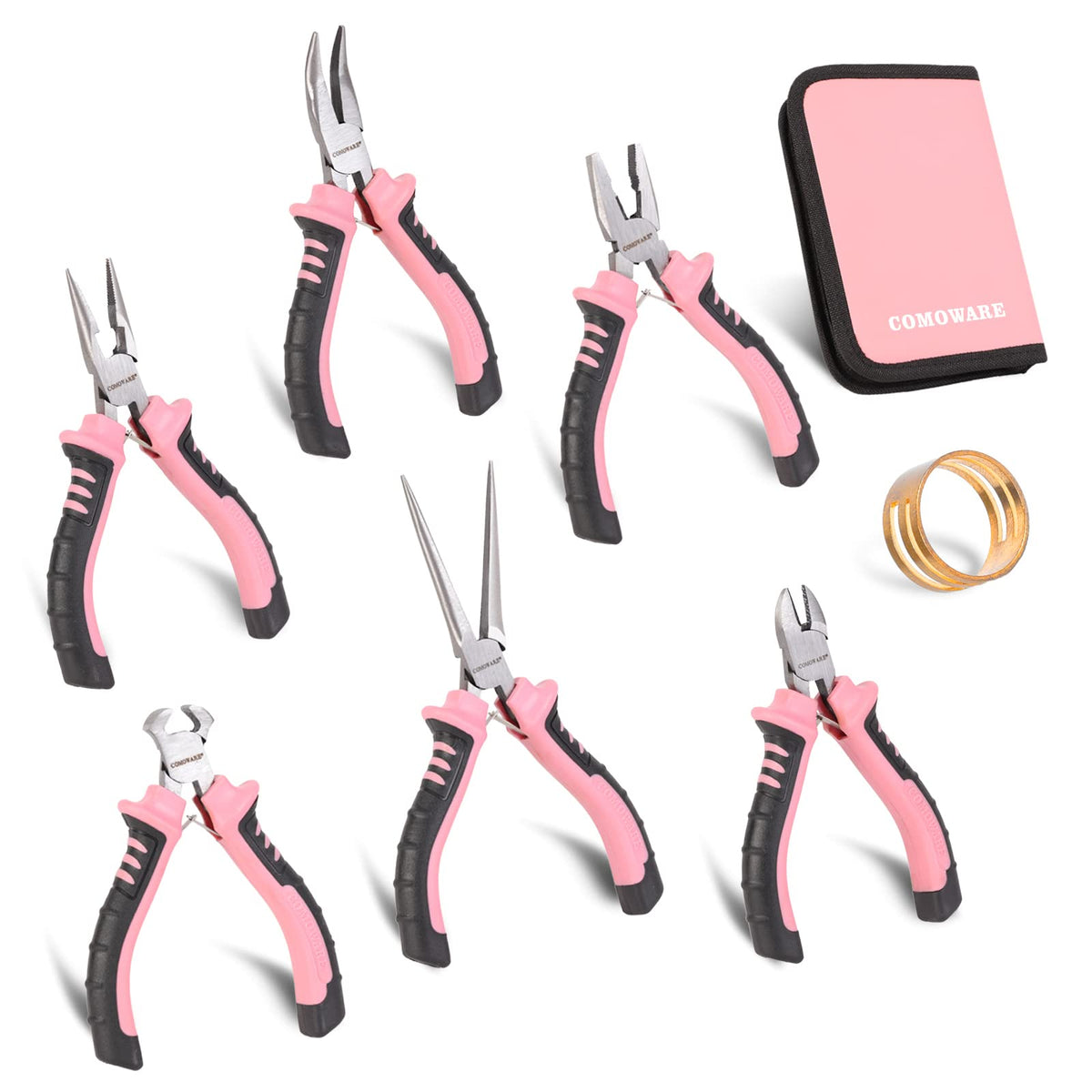 COMOWARE 6-piece mini pliers set with needle nose for precise electronics work.