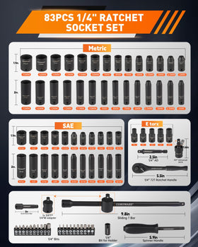 COMOWARE 72-tooth ratchet with 6-point sockets for secure grip and quick changes