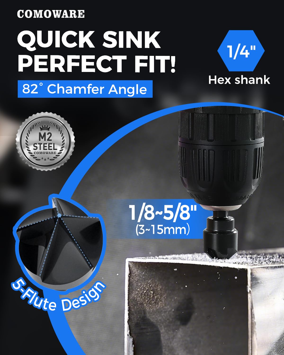 COMOWARE bolt deburring tool performing external chamfering