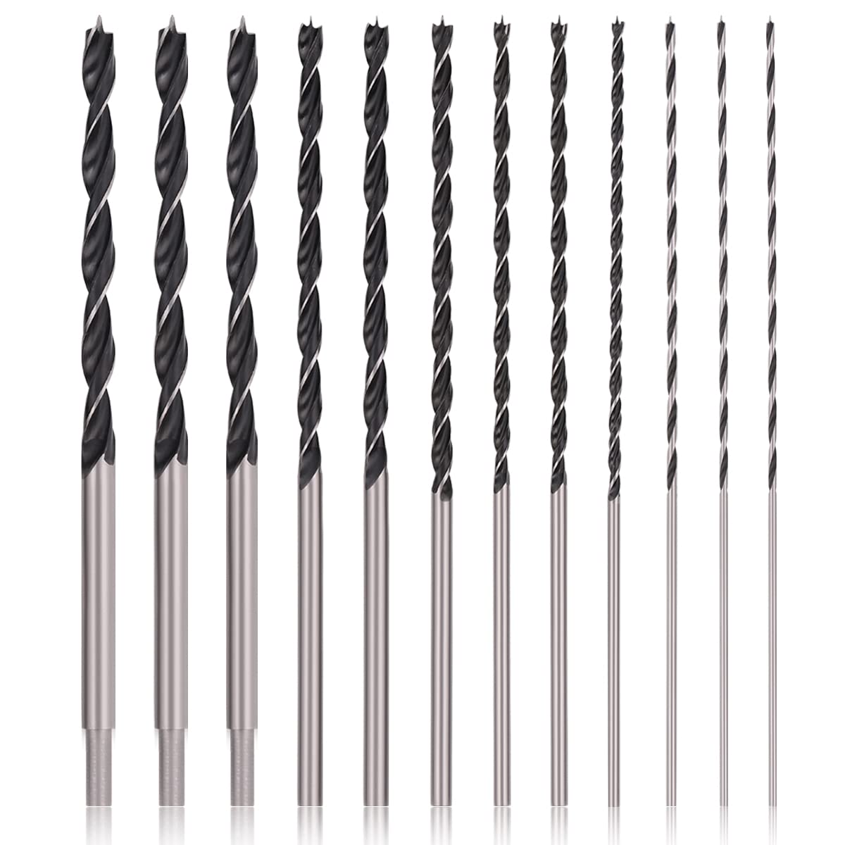 COMOWARE 12-inch Brad Point drill bit set with round shank for stable drilling.