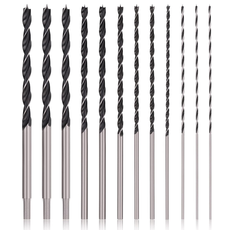 COMOWARE 12-inch Brad Point drill bit set with round shank for stable drilling.