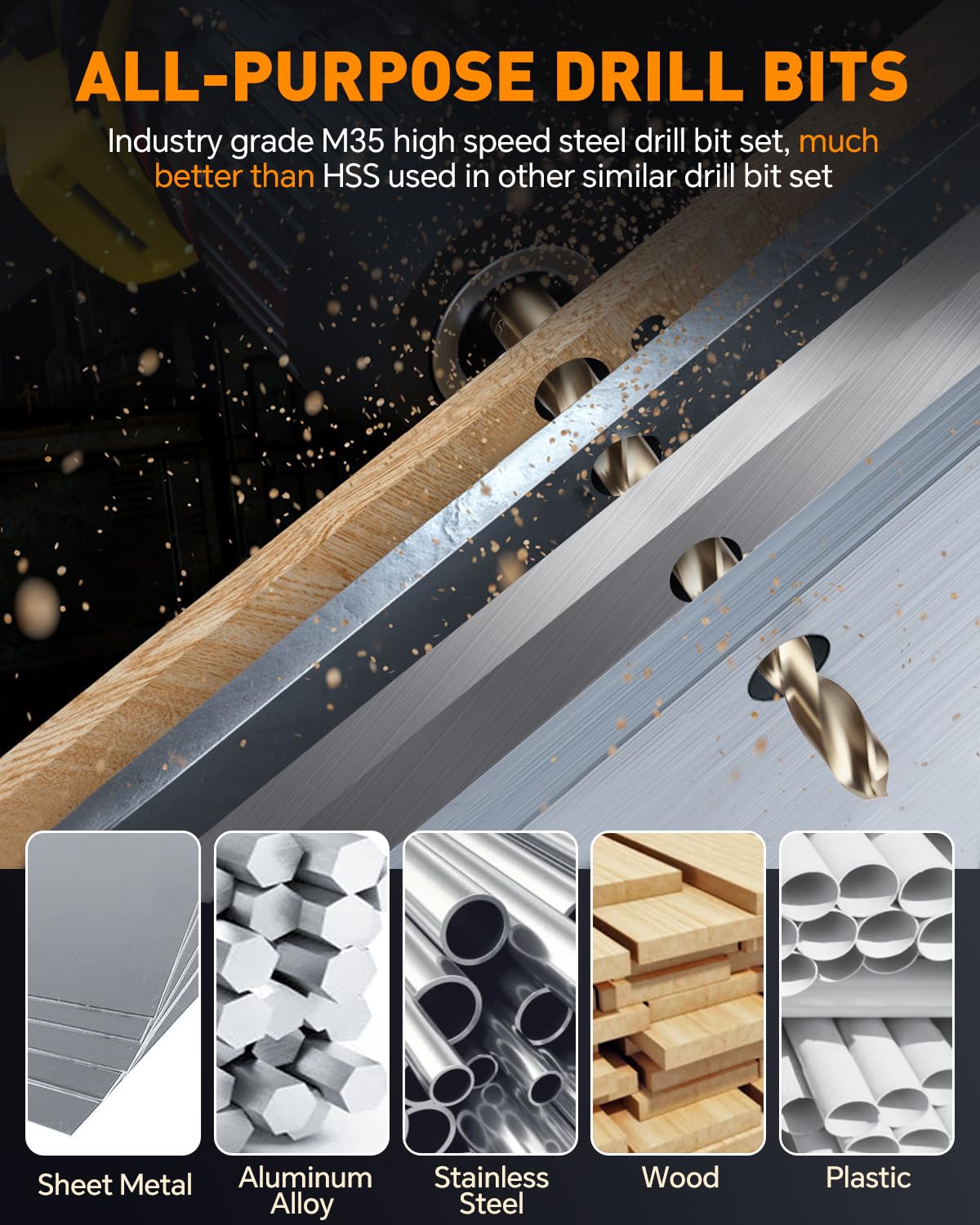 COMOWARE copper/cast iron metal drill bit handles hard metals.